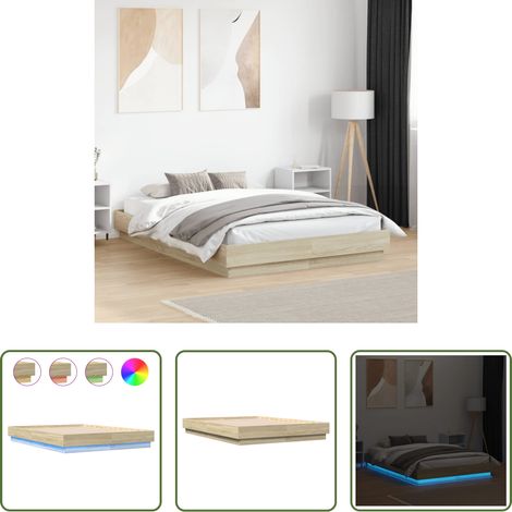 LED-Leuchten - Bettgestell mit LED Sonoma-Eiche 135x190 cm (1/5)