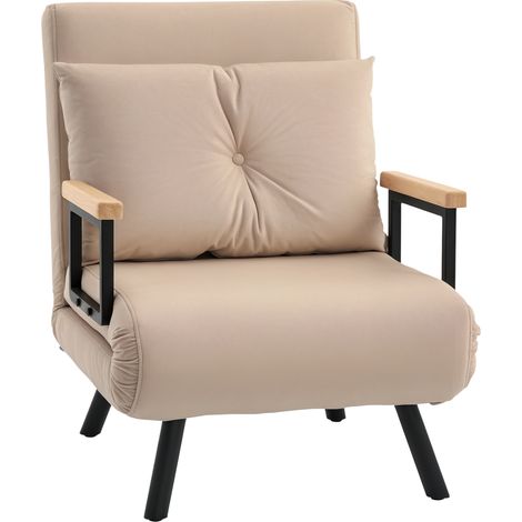 4-in-1 Velvet-Feel Single Chair Bed, with Pillow - Beige (1/5)