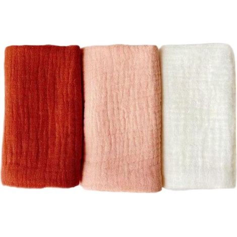 Paquete de 3 toallas faciales de muselina para bebé，juego de toallas para recién nacidos，toallas faciales y de baño de 25 x 25 cm，100 % algodón (1/5)