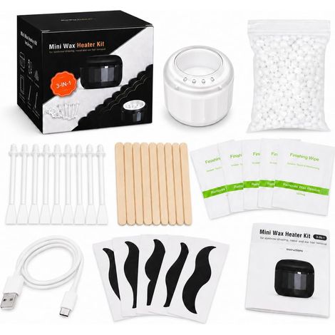 Kit d'épilation de nez avec mini machine à cire et bâtons de cire pour les poils du nez, kit de cire nasale pour homme et femme, chauffage rapide USB, température constante, blanc (1/5)