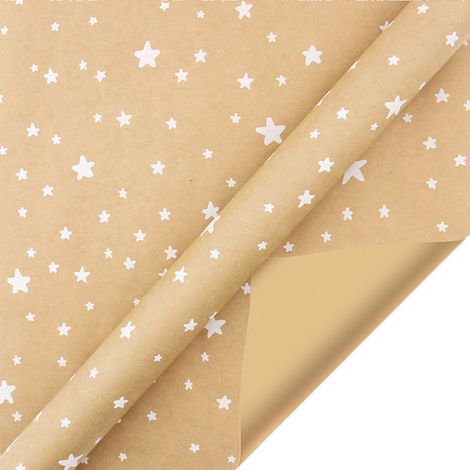 Papier D Emballage De Noel - Motif Flocon De Neige Et Etoile - 1 Rouleau - 99 X 43 Cm - Imprimé Or Unilatéral (1/3)