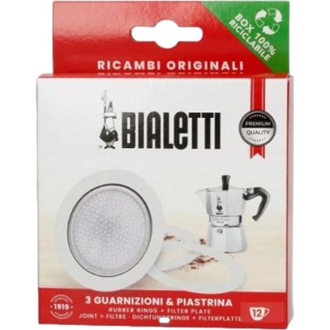 Bialetti Set Dichtungen und Aluminiumfilter für Kaffeemaschinen Weiß