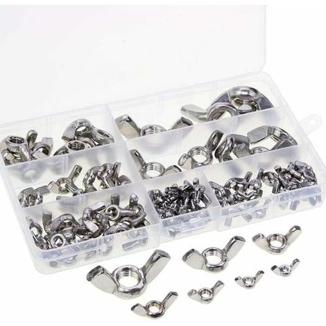 Écrous papillon, kit de 100 pièces en acier inoxydable à filetage métrique M3 M4 M5 M6 M8 M10 M12 pour outils de bricolage (1/5)