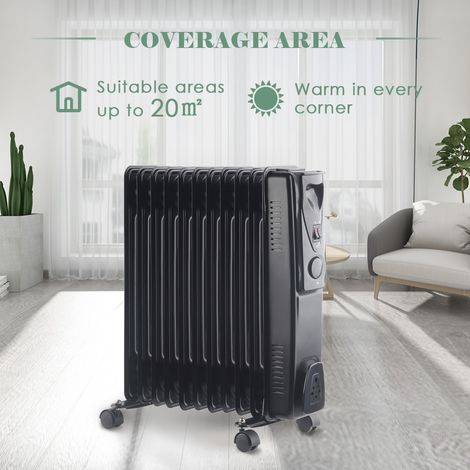 Black Oil Filled Radiator Portable Electric Heater Thermostat 11 Fin 2500W (1/5)