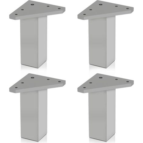 Lot de 4 pieds de meuble (10 cm), vis non incluses, couleur aluminium, pour meubles de salle de bain, armoires, étagères (1/5)