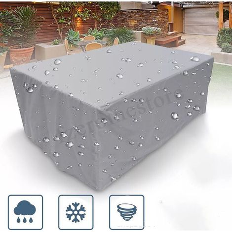 Funda para muebles de jardín, rectangular para juego de muebles de mesa de jardín, protección contra la nieve, impermeable, a prueba de polvo, anti-UV, transpirable, impermeable y resistente al invier (1/5)