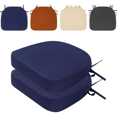 Lot de 2 coussins de chaise avec rubans, 50 x 50 x 8 cm, pour l'extérieur, en mousse imperméable, pour jardin, terrasse, salle à manger, bleu (1/5)