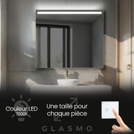 Moderne Miroir avec LED Illumination Salle de Bain 100x70 cm Everly - Horizontal Rectangulaire sur Mesure LED Lumineux Miroir avec Éclairage intégré - Blanc Froid 7000 K (1/5)