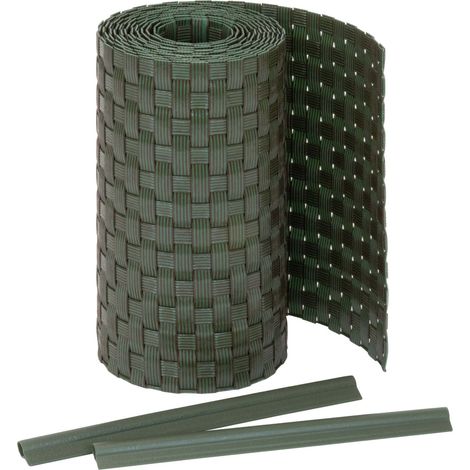 Sichtschutzstreifen Rattan Optik inklusive Befestigungsclips - 250 x 19cm Grün mit 2 Befestigungsclips