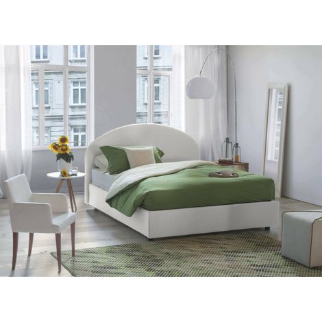 Talamo Italia Lit carré et demi Colomba, Lit conteneur avec revêtement en cuir écologique, 100% Made in Italy, Ouverture frontale, avec matelas Cm 120x190 inclus, Blanc, avec emballage renforcé (1/2)