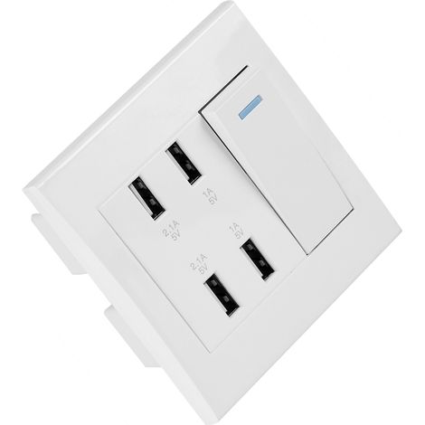 4-Port-Wandsteckdose mit Schaltersteuerung, 5 V, 2,1 A/1 A, 4100 mA, USB-Ladegerät (220–250 V) (1/5)