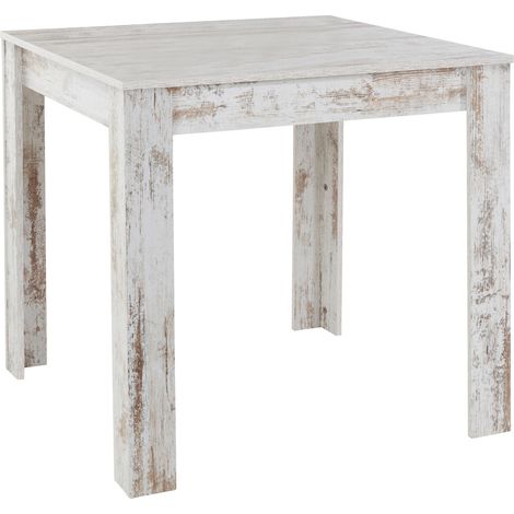 Table de salle à manger carrée 80x80 cm – Mélaminé blanc – 4 places – Finition blanche antique – Bois certifié FSC® (1/3)