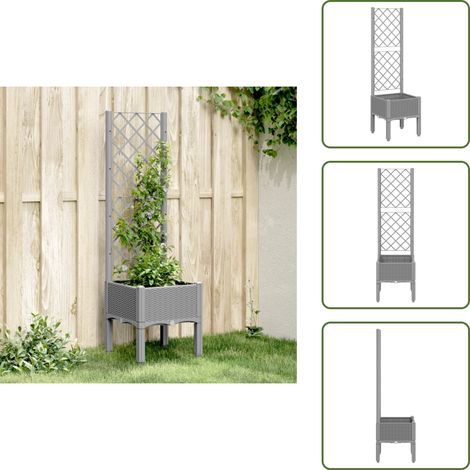 The Living Store Pflanzkübel mit Rankgitter Hellgrau 40x40x142 cm PP - Blumentopf - Rankgitter - Gartentöpfen - Kübel - Polypropylen Topf (1/5)