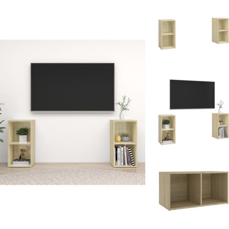 TV-Schränke 2 Stk. Sonoma-Eiche 72x35x36,5 cm Holzwerkstoff - TV Schrank - Holzwerkstoff Möbel - Sonoma Eiche - Wohnzimmer Dekoration - Regal (1/5)