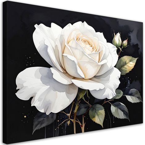 Tableau Moderne, Fleur de rose blanche sur fond noir,30x20 (1/4)