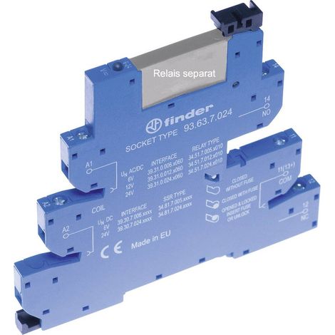Finder 93.63.7.060 Zoccolo per relè con leva di bloccaggio, con LED, con circuito di soppressione EMC Adatto per serie