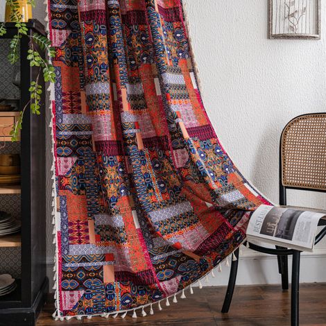 JSSEVN - Cortina bohemia azteca hippie, 1 panel, rayas étnicas retro para sala de estar, dormitorio, cortina opaca, 218 cm de largo (1/4)
