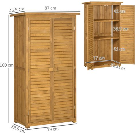 Abri de jardin en bois Outsunny, cabane à outils, abri de jardin, cabane en bois, toit en pente, portes à persiennes, bois de sapin, 87 x 46,5 x 160 cm