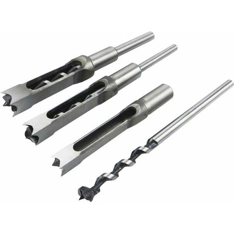 Lot de 4 forets carrés en acier rapide pour le travail du bois - Forets à mortaiser - Forets coniques - Pour le travail du bois - Scie-cloche - Kits d'outils électriques - 1/2 1/4 5/16 3/8 poucesa