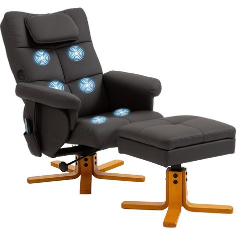 Fauteuil massant avec Repose-Pied Fauteuil Relax Salon - Dossier inclinable jusqu'à 135°, Coffre de Rangement, appuie-tête et télécommande - revêtement synthétique Marron (1/5)