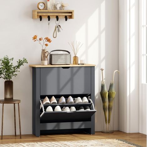 Mobile portascarpe con 2 ante a ribalta, fino a 12 paia, 72 x 26 x 80 cm, grigio scuro DESVIAE (1/5)