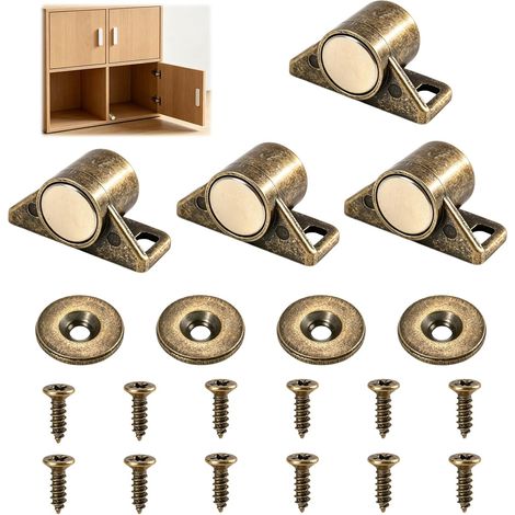 Juego de 4 cierres magnéticos, cierre magnético de aleación de zinc bronce, imán de alta calidad para puertas de armarios de cocina, muebles de dormitorio y armarios, 35x18 mm (redondo) con 4 arandela (1/5)