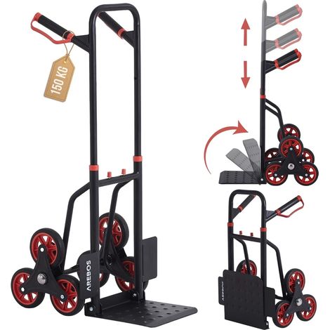 AREBOS 150 kg stair bag truck, foldable, transport trolley for moving & heavy objects, stair climber, black (1/5)