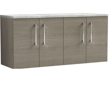 Balterley Bramshall 1200mm Wall Hung 4 Door Vanity Unit with Laminate Worktop for Spacious Natural-Wood Bathroom Storage - Solace Oak