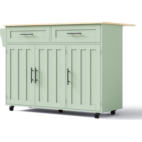 Carro de cocina verde con encimera abatible y almacenamiento de MDF 129 x 46 x 91,5 cm (1/5)
