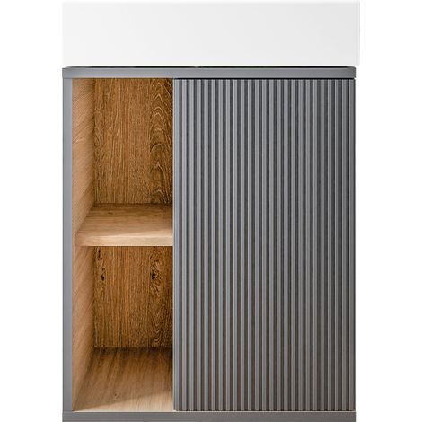 Waschtischunterschrank BELDIVO 50 cm mit Waschbecken - Türanschlag rechts, Anthrazit matt (1/5)