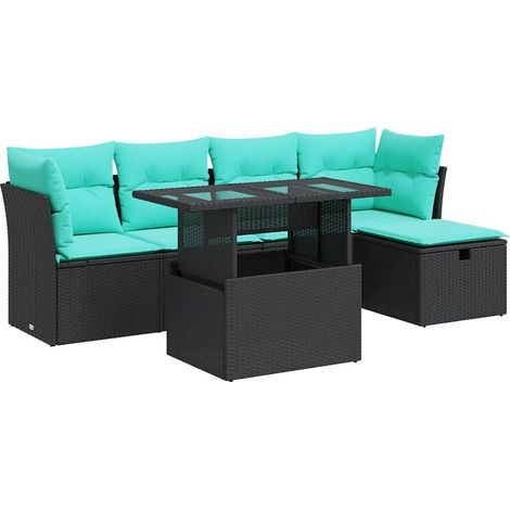 Set sofás jardín y cojines 6 pzas ratán sintético acacia negro vidaXL (1/5)