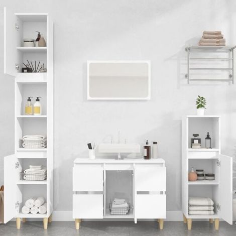 Meuble Salle de Bain 80 cm avec Lavabo Intégré, Armoire de Toilette en Bois d'Ingénierie Style Moderne, Meuble Vasque sur Pied avec Rangement, Blanc, 80x33x60 cm (1/5)