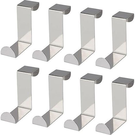 Lot de 8 crochets de porte en acier inoxydable, réversibles, en forme de Z, résistants, pour placards, tiroirs, portes métalliques et armoires, fixations murales robustes (1/5)