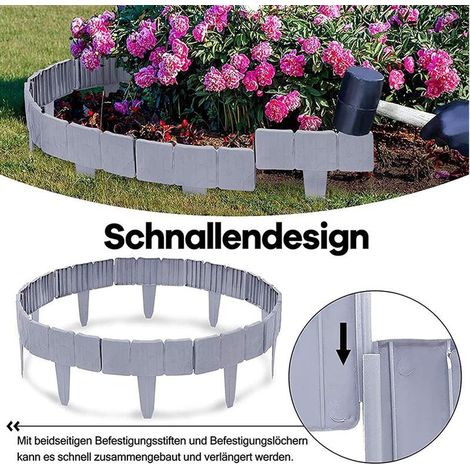 Bordure de jardin en plastique effet pierre, panneaux décoratifs pour parterres de fleurs, pelouses et plantes (20 pièces) (1/4)