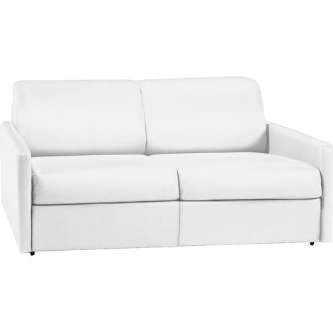 Canapé 3 places convertible express en simili blanc avec assise mémoire de forme - Couchage 140 cm - Matelas 14 cm CALIFE (1/2)