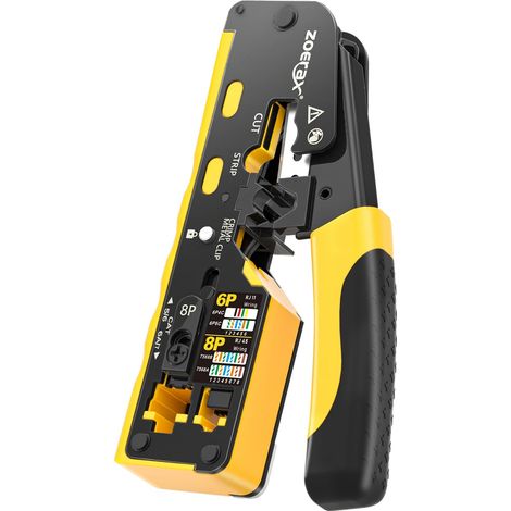 Herramienta de crimpado, funciones versátiles de corte y pelado, rendimiento de precisión, color amarillo. (1/2)