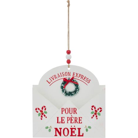 Decorazione da appendere a forma di abete con la scritta “babbo natale”, in legno rosso e bianco, 16 cm - Feeric lights & christmas (1/5)