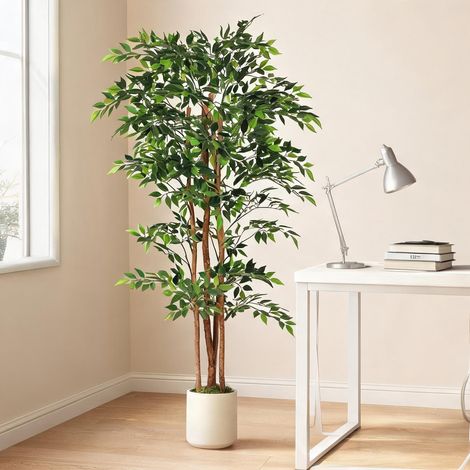 Plante artificielle banian finition verte avec tronc bois massif (1/5)