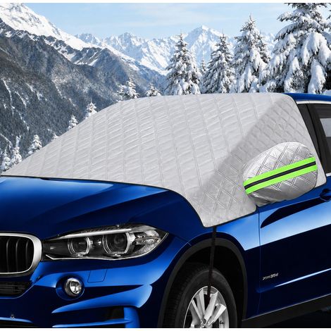 Protege Pare Brise Hiver,Couverture Pare-Brise Voiture,Protection Repliable Universelle Anti Givre et Neige UV Soleil Poussière Pluie,Bâche Pare Brise pour Voiture SUV(245×148cm)
