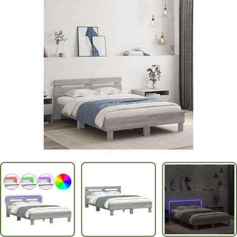 vidaXL Estructura de cama cabecero y luces LED gris Sonoma 120x200 cm (1/5)