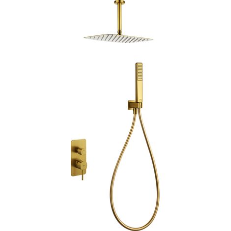Ensemble de douche murale encastré PURE Mitigeur (Tête de douche au plafond) Or brosséChroméNickel brosséNoir matOr rose brosséCanon de fusilOr bross