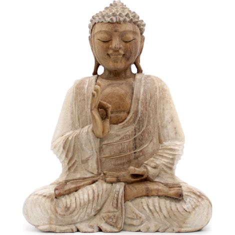 Statue de Bouddha sculptée à la main - Transmission pédagogique de 30 cm - Blanchi à la chaux- Vendu par 1