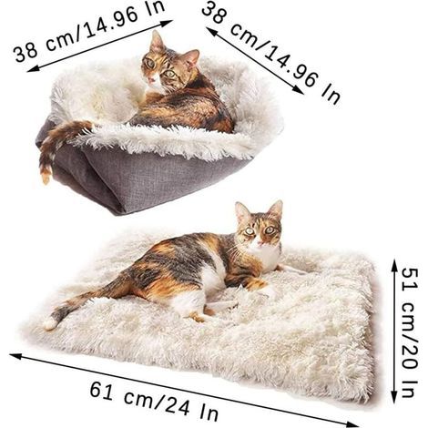 Cat and Dog Cushion, Foldable Pet Blanket, 2-in-1 Pet Blanket, Washable, for Kittens, Puppies, and Small Animals (White) (1/5)