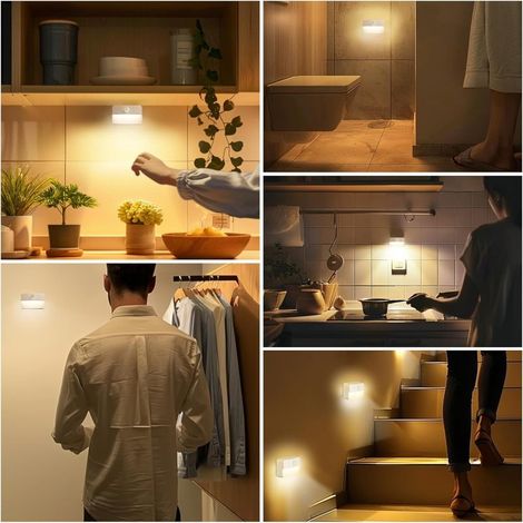 Lot de 8 lampes LED à détecteur de mouvement – Sans fil – Piles incluses – Pour escaliers, couloirs, chambres – Éclairage nocturne automatique