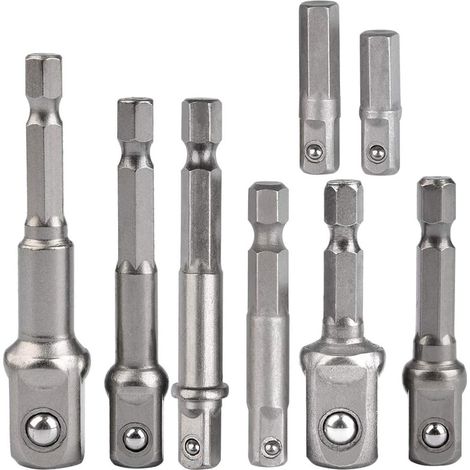 Set di 8 adattatori per avvitatore a impulsi - Kit di punte da trapano con attacco esagonale e dado quadro da 1/4", 3/8" e 1/2"