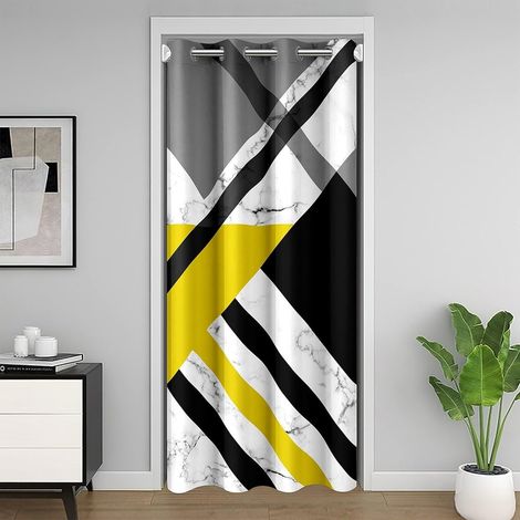 Géométrique Rideau de Slogan 86x203,Jaune Gris Noir Géométrique Rideau de Porte pour Confidentialité À La Porte,Modern Minimaliste Rideau Caché,Abstrait Art Separation RideauxIsolation Thermique - 86x (1/5)