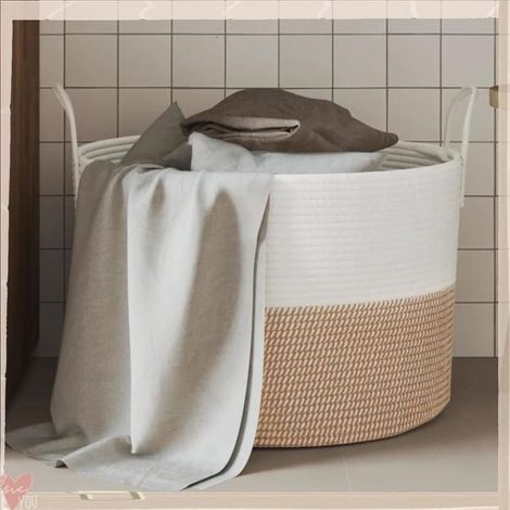 358492 Panier de rangement marron et blanc 51x33 cm coton (1/5)