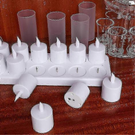 Lot de 12 bougies chauffe-plat LED sans flamme avec télécommande, minuterie, batterie rechargeable USB et compatibles avec la décoration intérieure. (1/5)