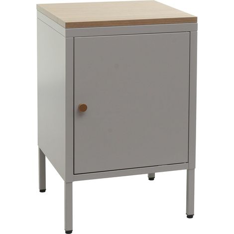 Mesita de noche pequeña 2 niveles en chapa de acero laminado gris tapa de MDF 63x40x40 cm MED04080 (1/5)