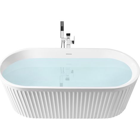 Bañera independiente ovalada moderna 170 x 80 cm acabado acrílico acanalado baño mate blanco Serena
